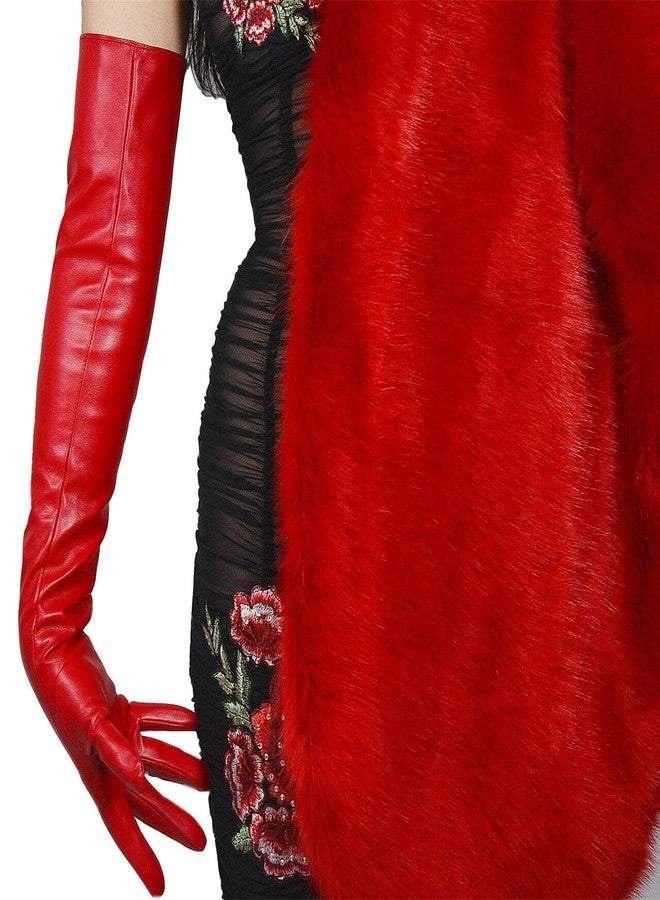 DooWay Red Long Leather Gloves - 24" Women's Faux Leather Opera Gloves for Evening, Halloween, Cosplay - Image 5